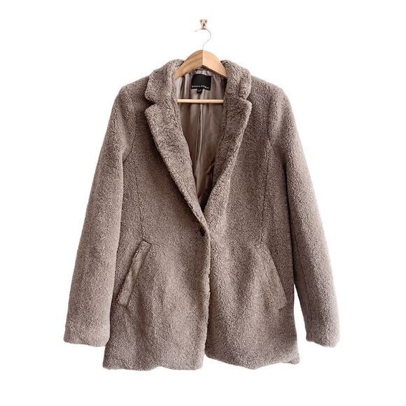 Banana Republic Women's Longline Sherpa Teddy Jacket Single Button Brown Large - Picture 1 of 6